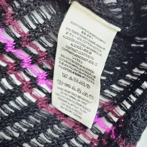 Free People Babes Only Full Crochet Sheer Top in Black Hot Pink, Side Tie Sz Sm - Picture 7 of 8